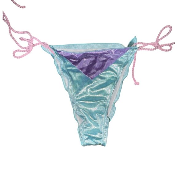 XL‎ Shiny Triangle Bikini Set Blue Purple Mermaid Sexy Y2K Swimwear Ariel Beach - Picture 2 of 7